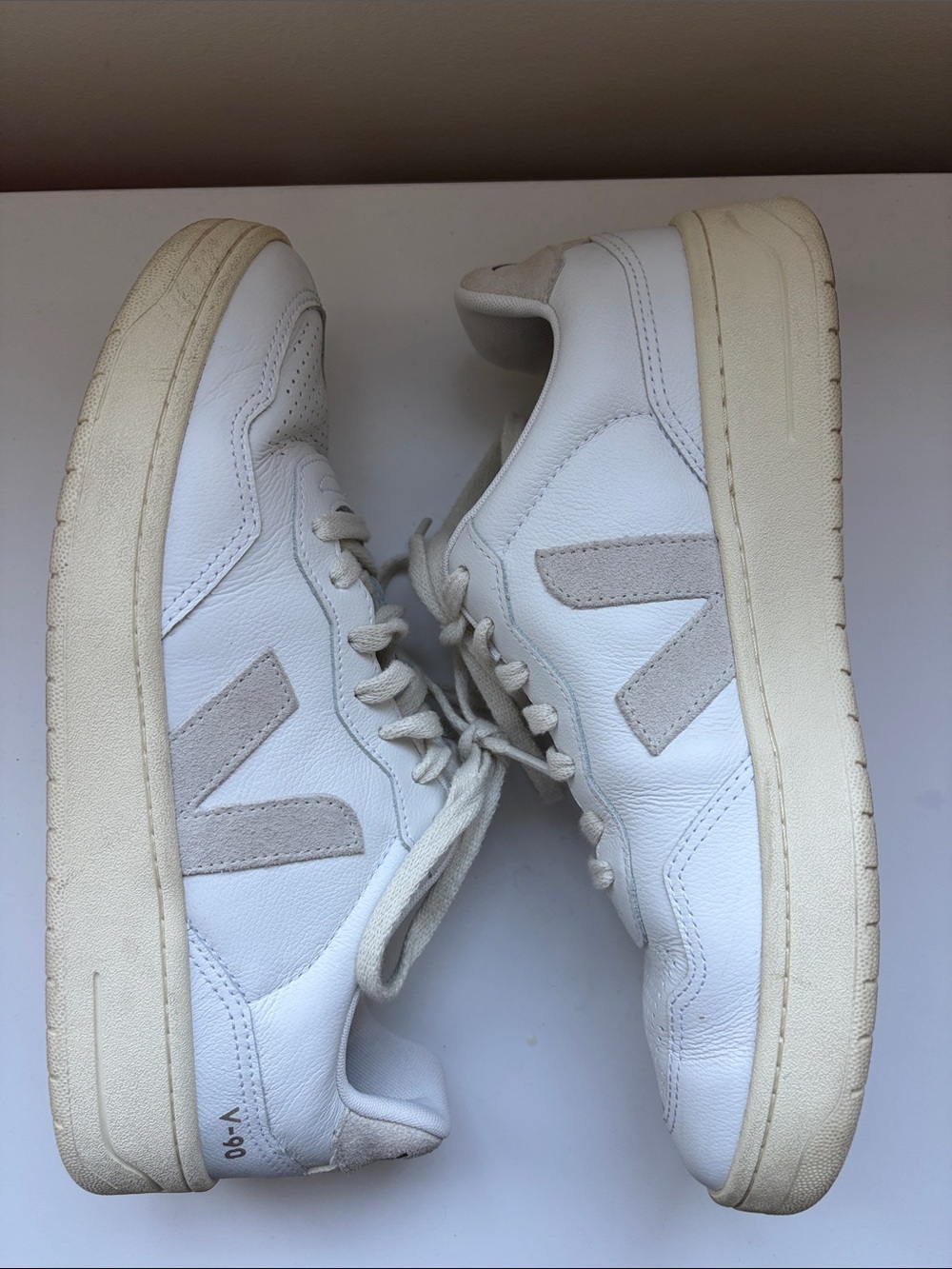 Veja White V-90 Leather Sneakers